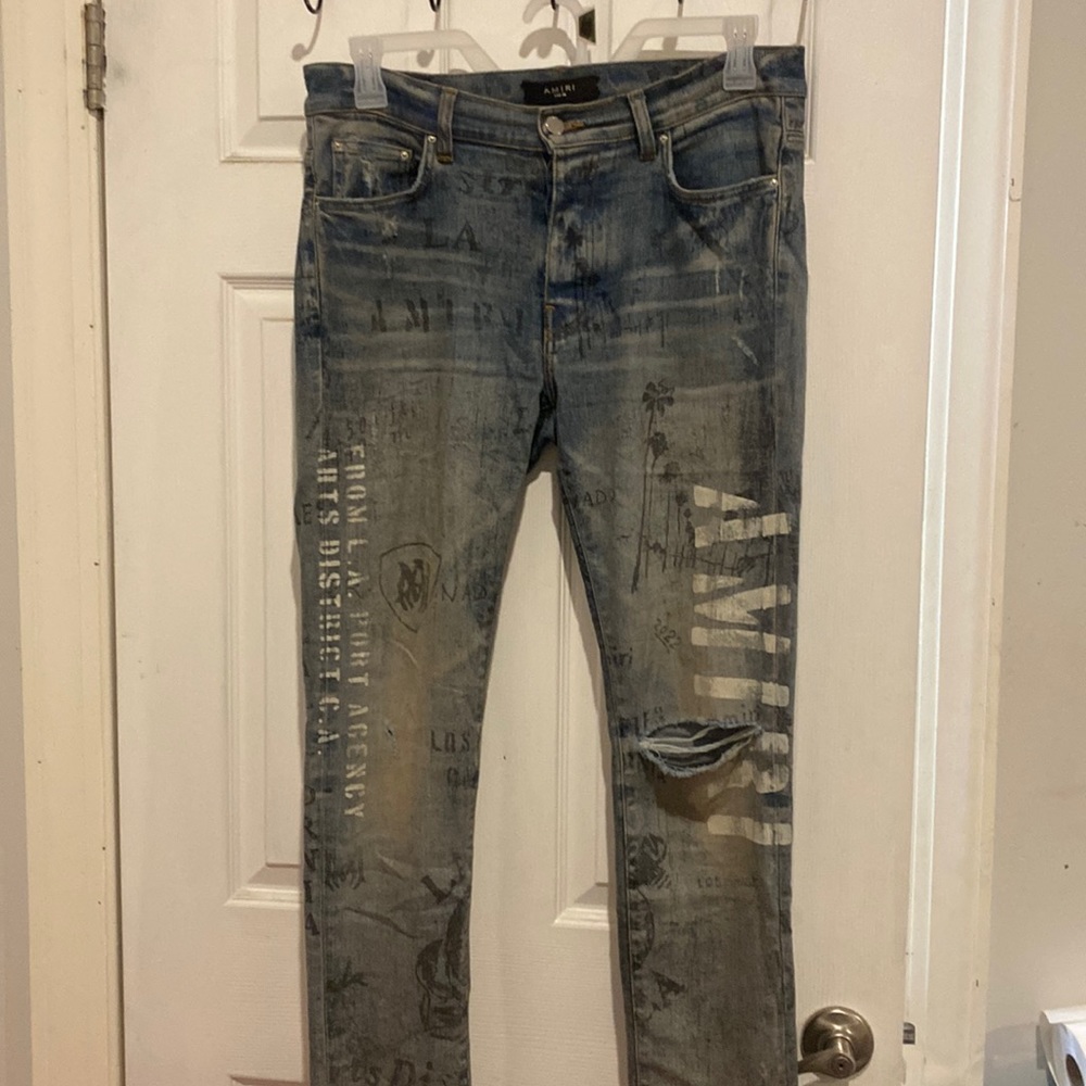 Amiri clay indigo military stencil jean, men’s 32us